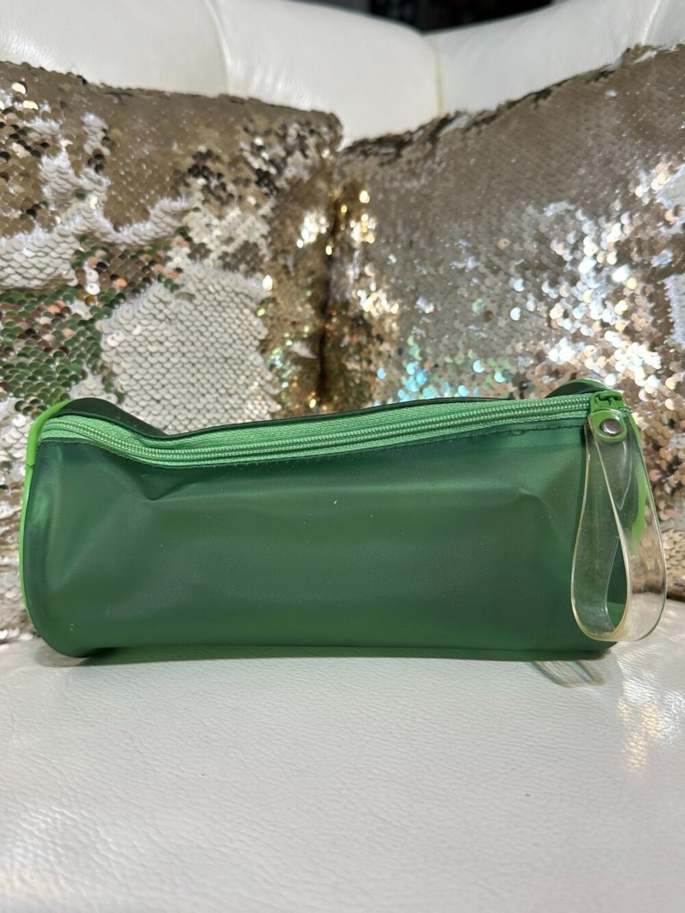 Clinique Green Cylinder Makeup Bag Cosmetic Case Travel Pouch Clear Pull GWP